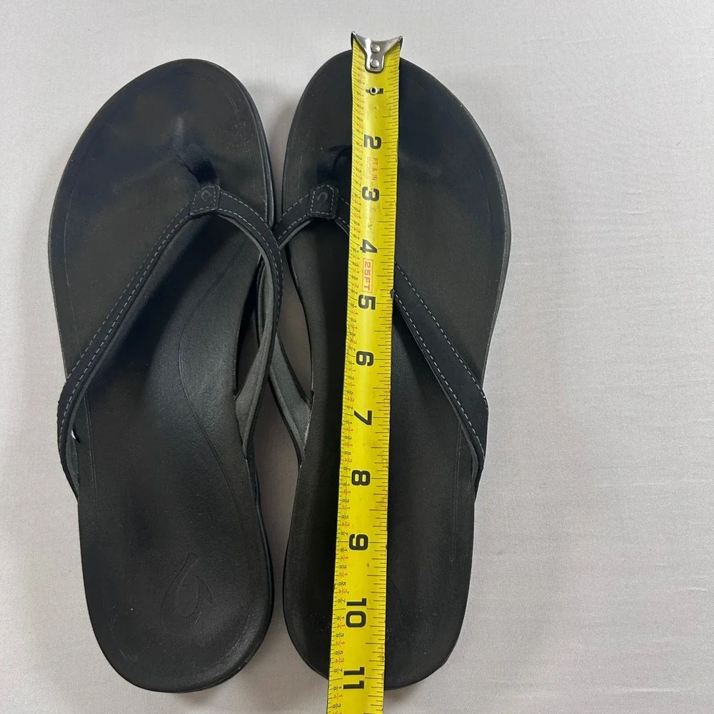 OluKai Ho'opio Sandals Womens 10 Black Water-Resistant Comfort Flip Flops Casual